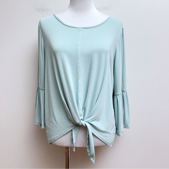 New Directions Ruffle Bell Sleeve Front Knot Tie Casual Top Size XL - Picture 1 of 8